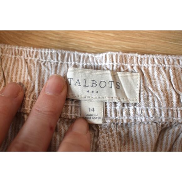 Talbots Linen Crop Pants Sz 14 Women's Tan Cream Stripes Pockets Cargo Capri - Picture 3 of 7